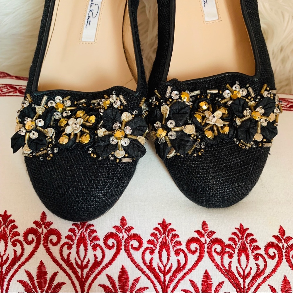 Oscar de la Renta Black Canvas Embellished flats.